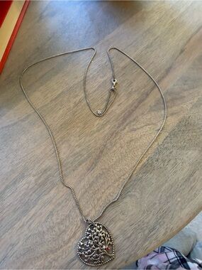 Silver Tree of Life Pendant Necklace with Red Accent adjustable approx 30 in
